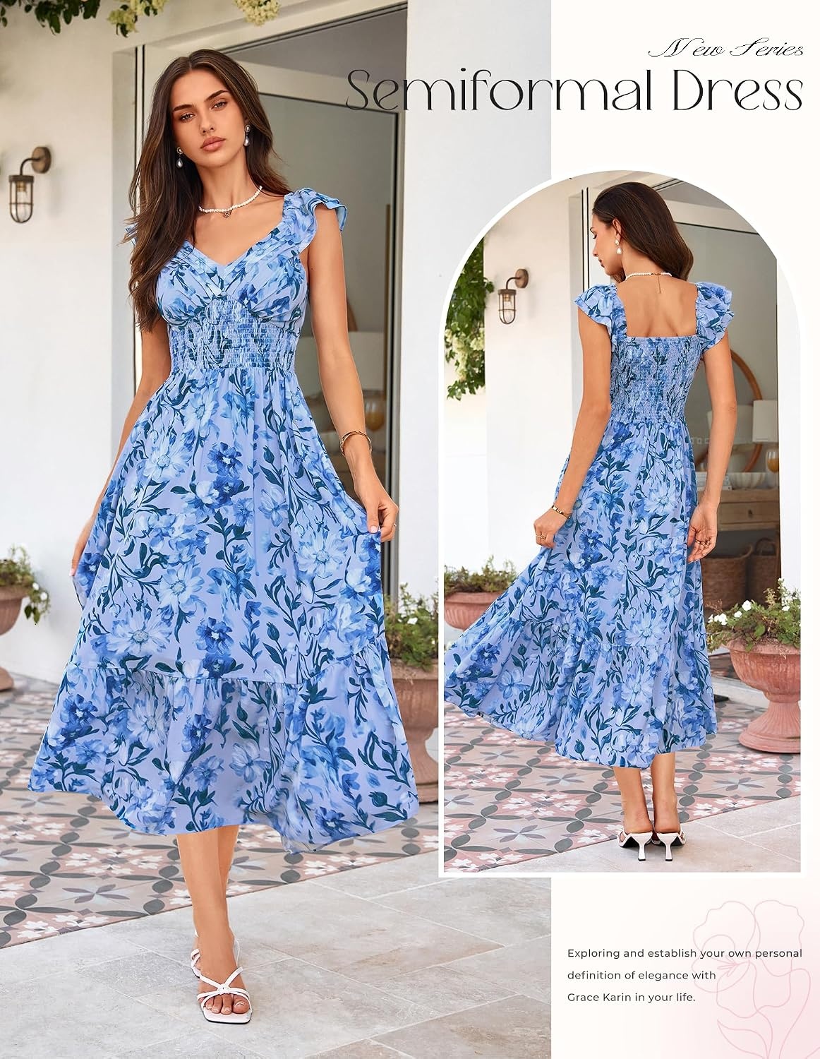 image:imageGRACE KARIN Womens Summer Floral Maxi Wedding Guest DressesBlue Floral
