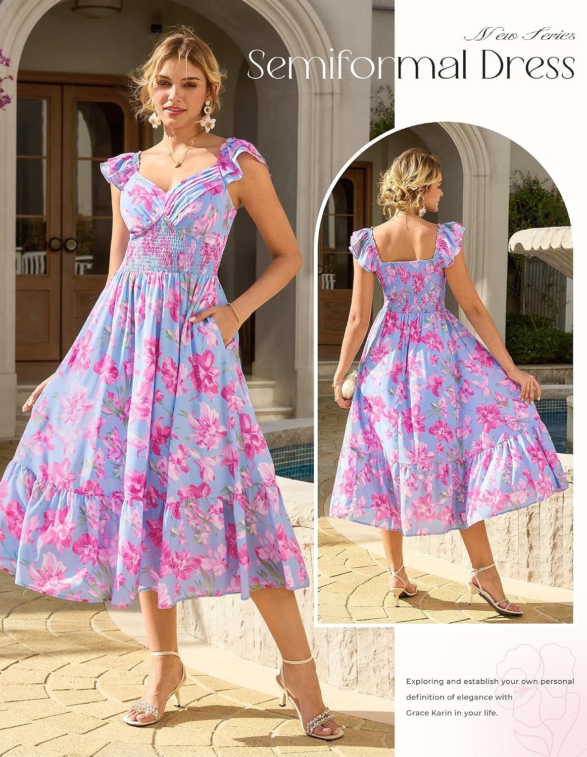 image:imageGRACE KARIN Womens Summer Floral Maxi Wedding Guest DressesBlue Pink