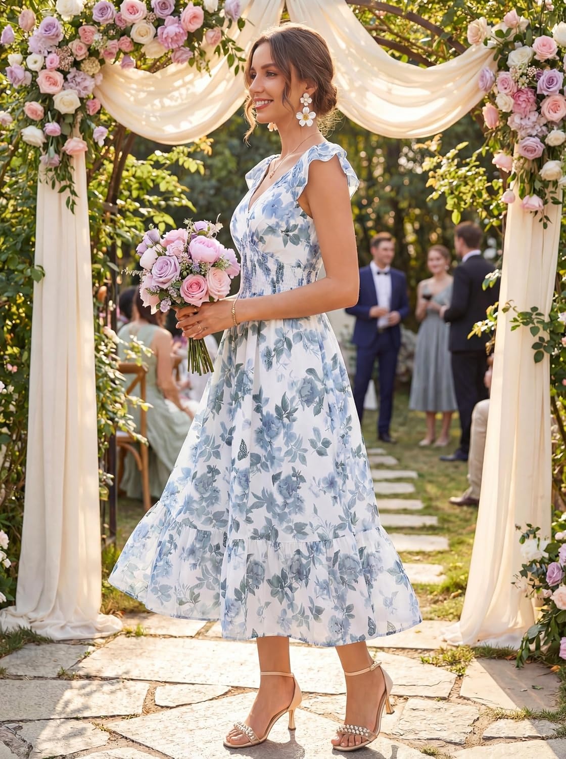 image:imageGRACE KARIN Womens Summer Floral Maxi Wedding Guest DressesGray Blue