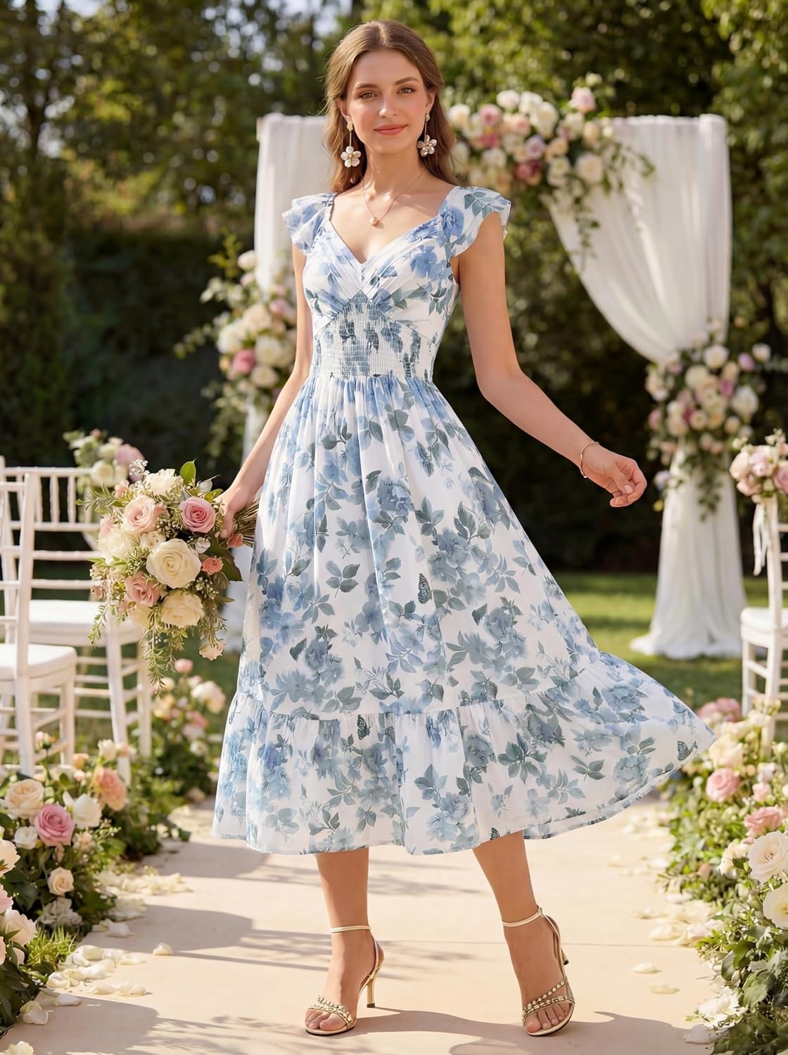 image:imageGRACE KARIN Womens Summer Floral Maxi Wedding Guest DressesGray Blue