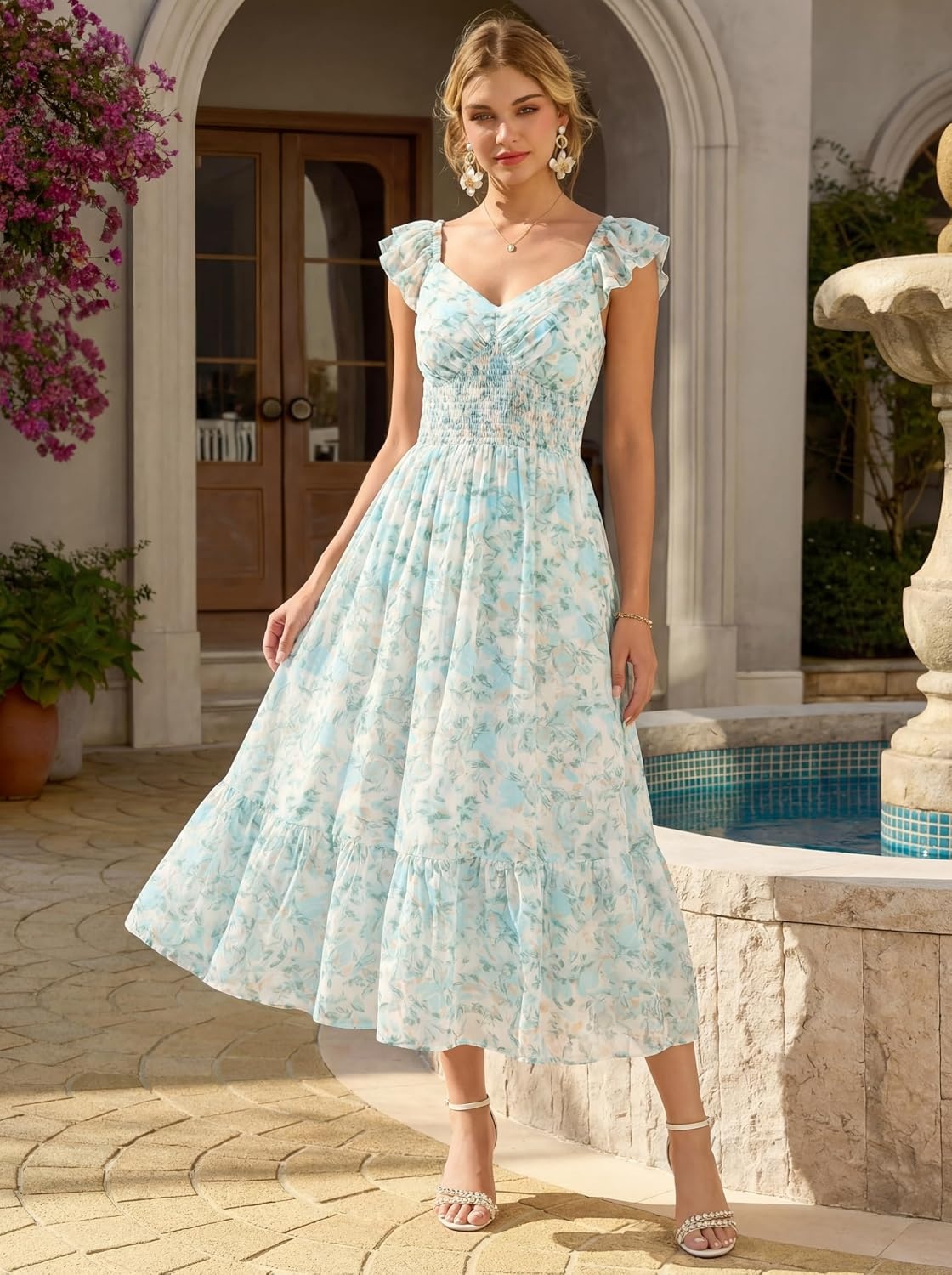 image:imageGRACE KARIN Womens Summer Floral Maxi Wedding Guest DressesGreen Floral