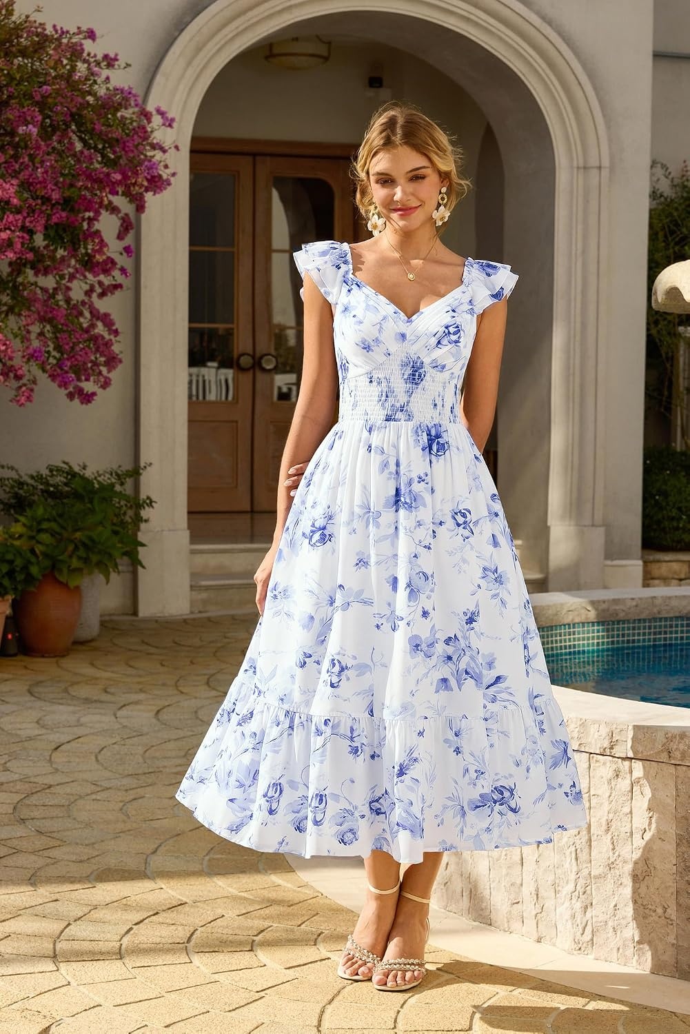 image:imageGRACE KARIN Womens Summer Floral Maxi Wedding Guest DressesLight Blue