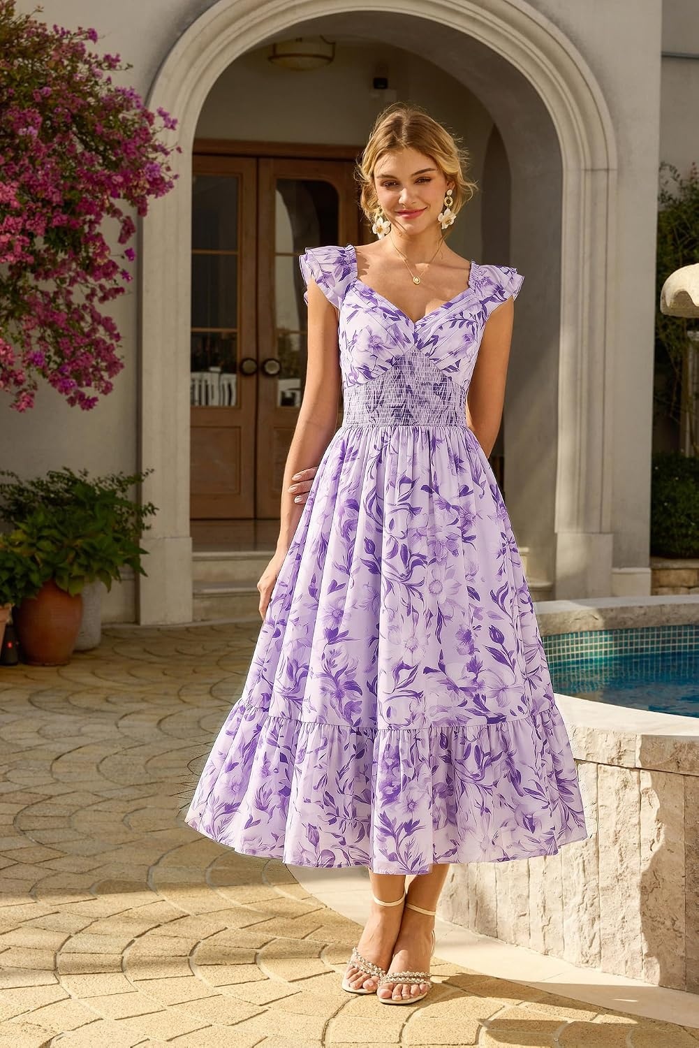 image:imageGRACE KARIN Womens Summer Floral Maxi Wedding Guest DressesLight Purple