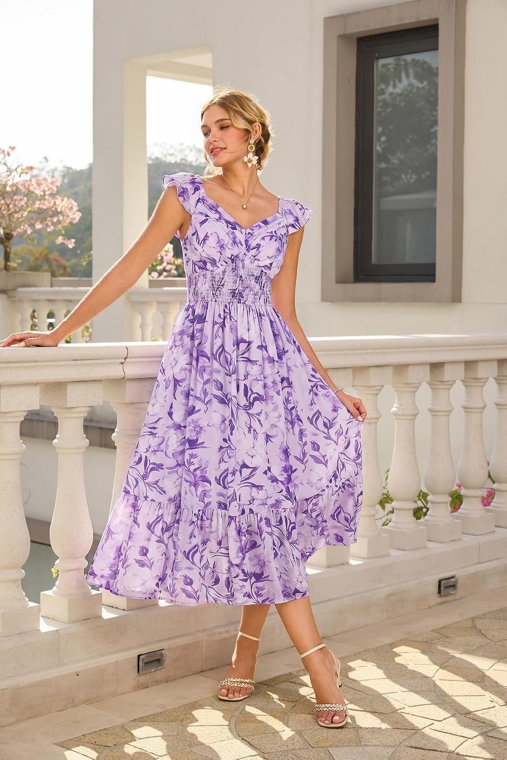 image:imageGRACE KARIN Womens Summer Floral Maxi Wedding Guest DressesLight Purple