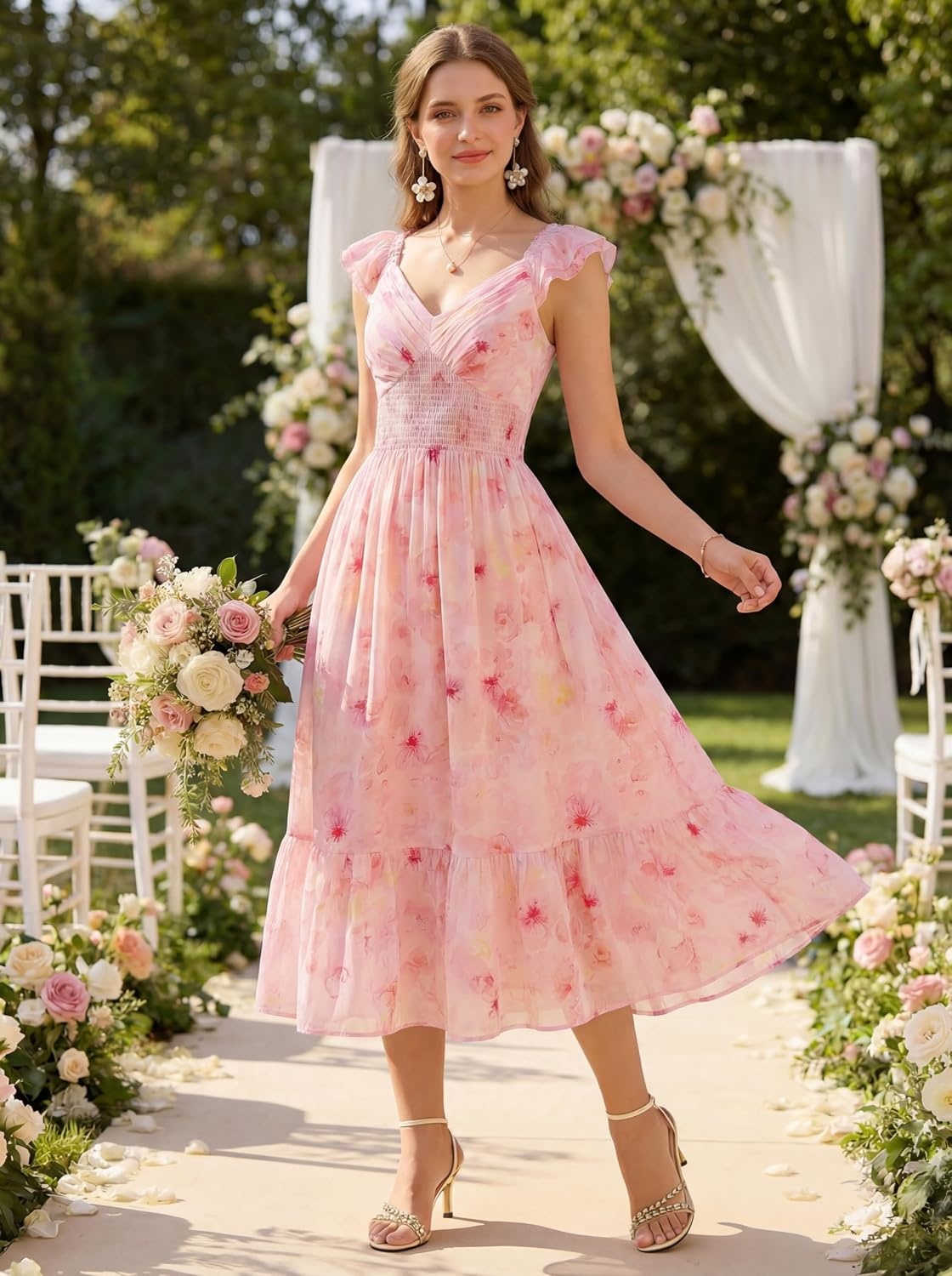 image:imageGRACE KARIN Womens Summer Floral Maxi Wedding Guest DressesOrange Floral