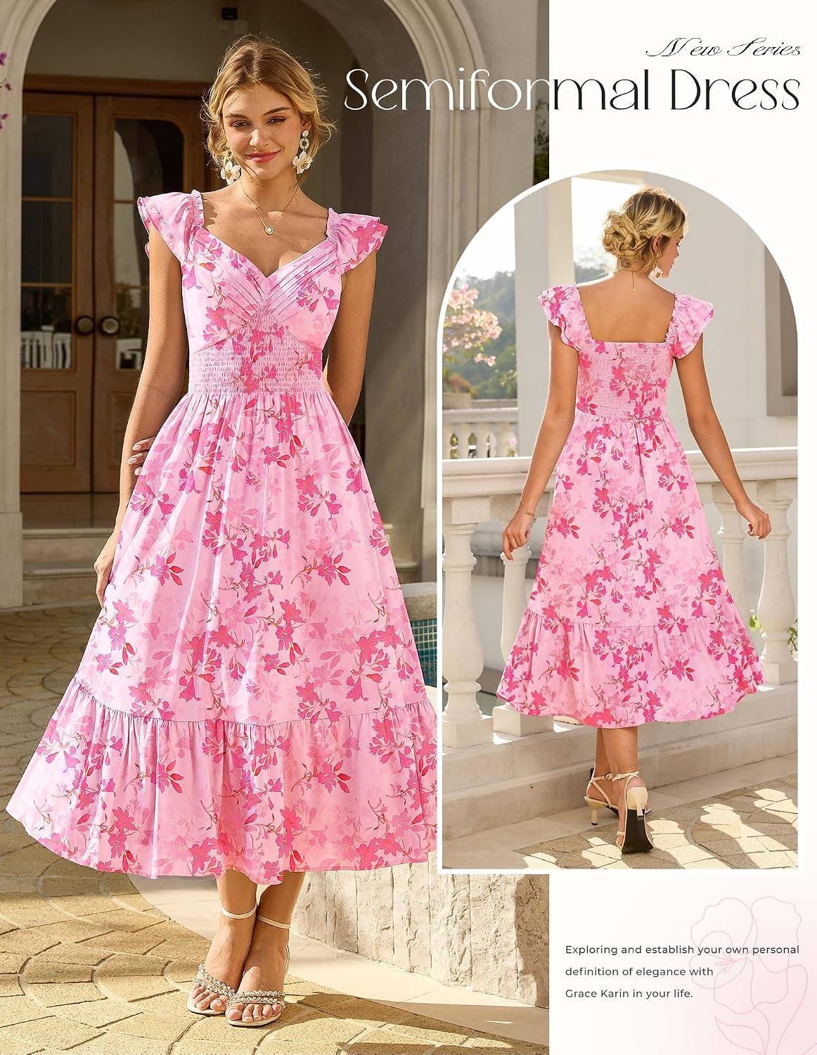 image:imageGRACE KARIN Womens Summer Floral Maxi Wedding Guest DressesPink Floral