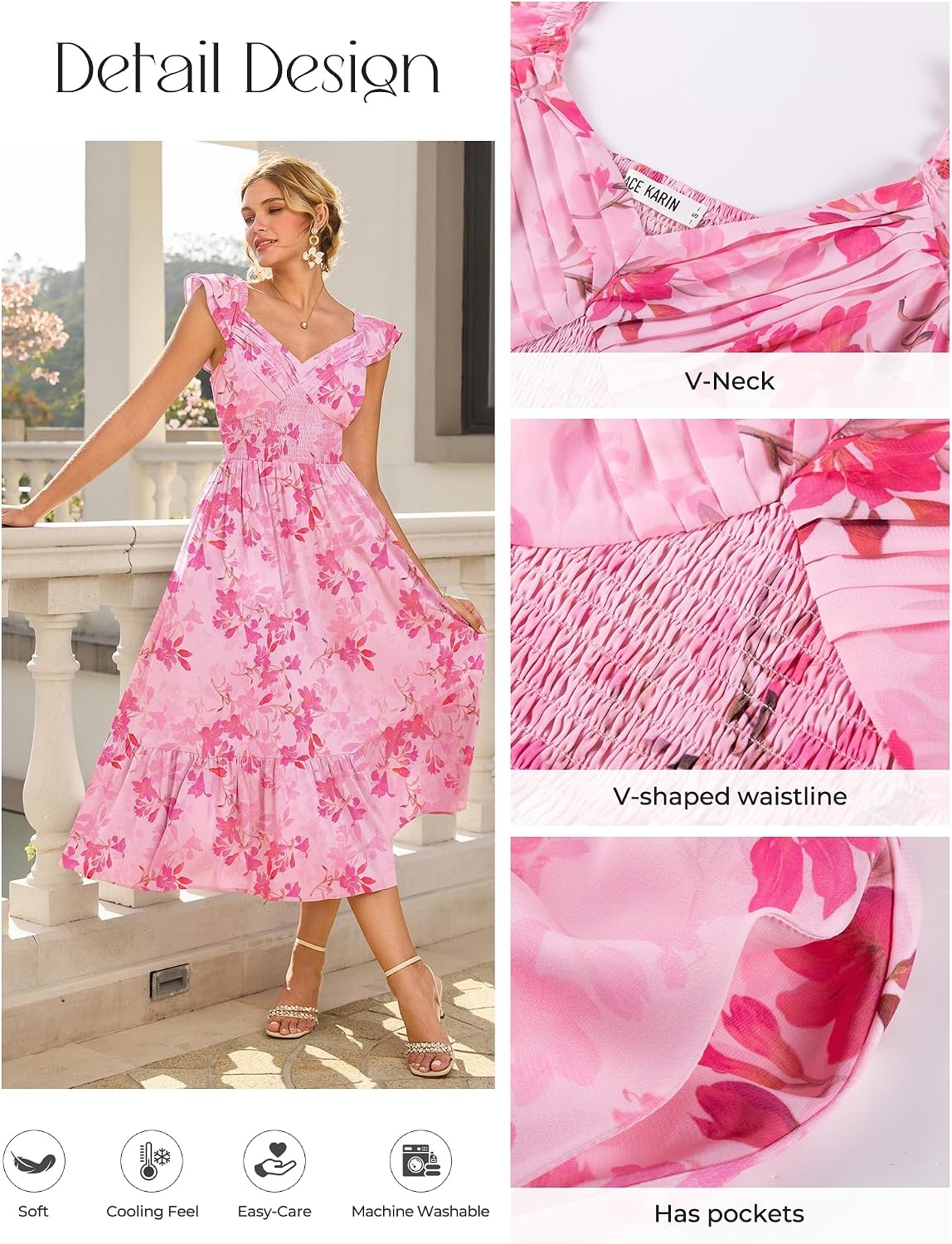 image:imageGRACE KARIN Womens Summer Floral Maxi Wedding Guest DressesPink Floral