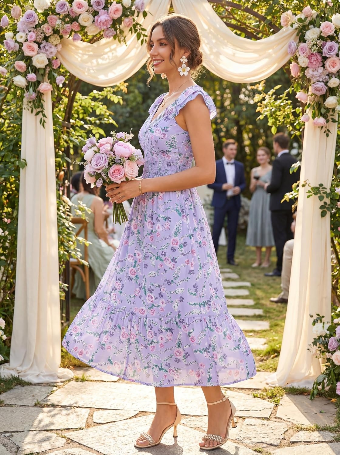 image:imageGRACE KARIN Womens Summer Floral Maxi Wedding Guest DressesPurple Floral