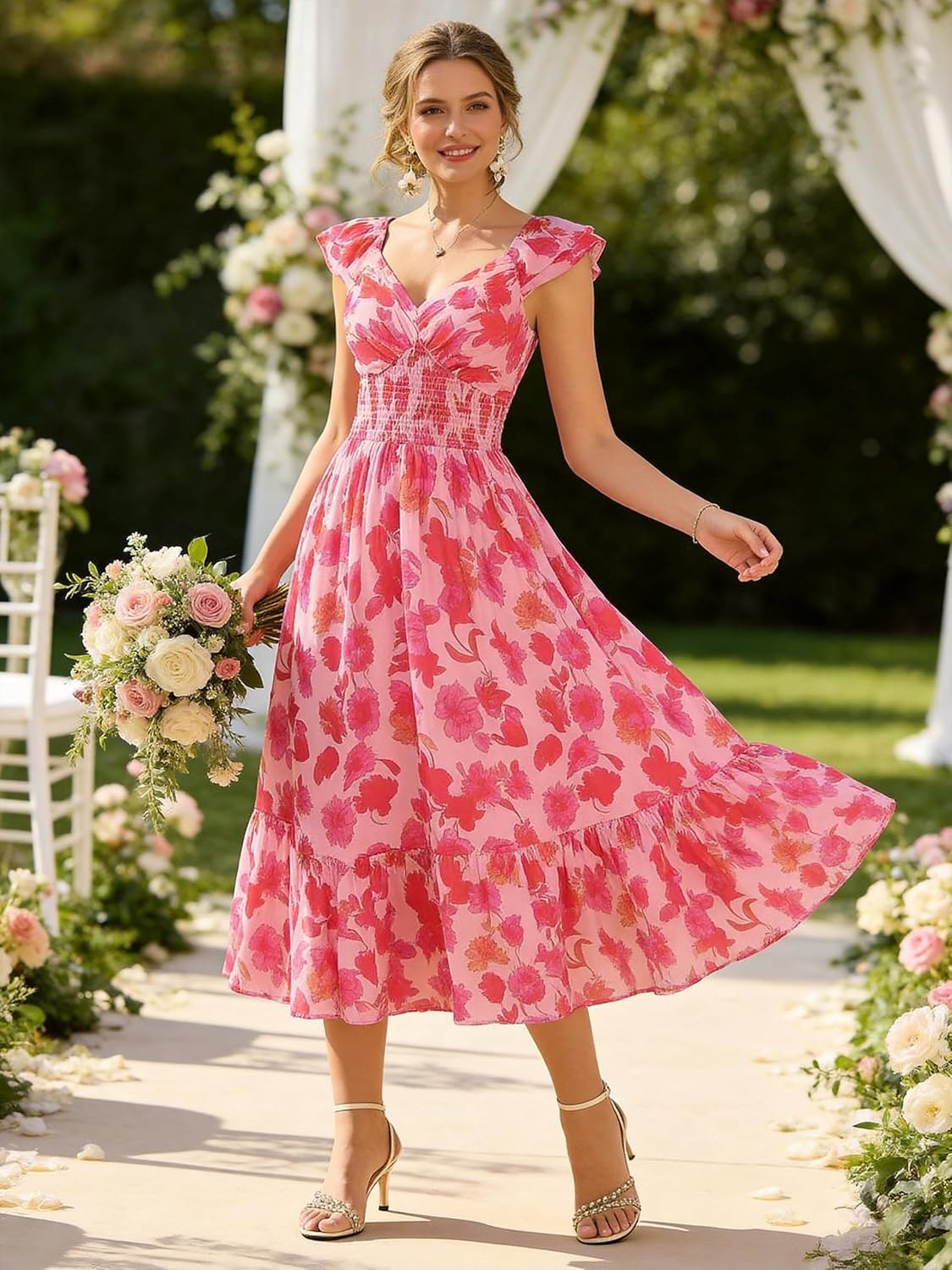 image:imageGRACE KARIN Womens Summer Floral Maxi Wedding Guest DressesRed Floral