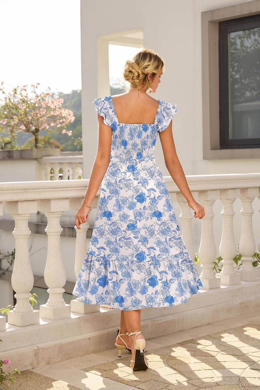 image:imageGRACE KARIN Womens Summer Floral Maxi Wedding Guest DressesWhite Blue