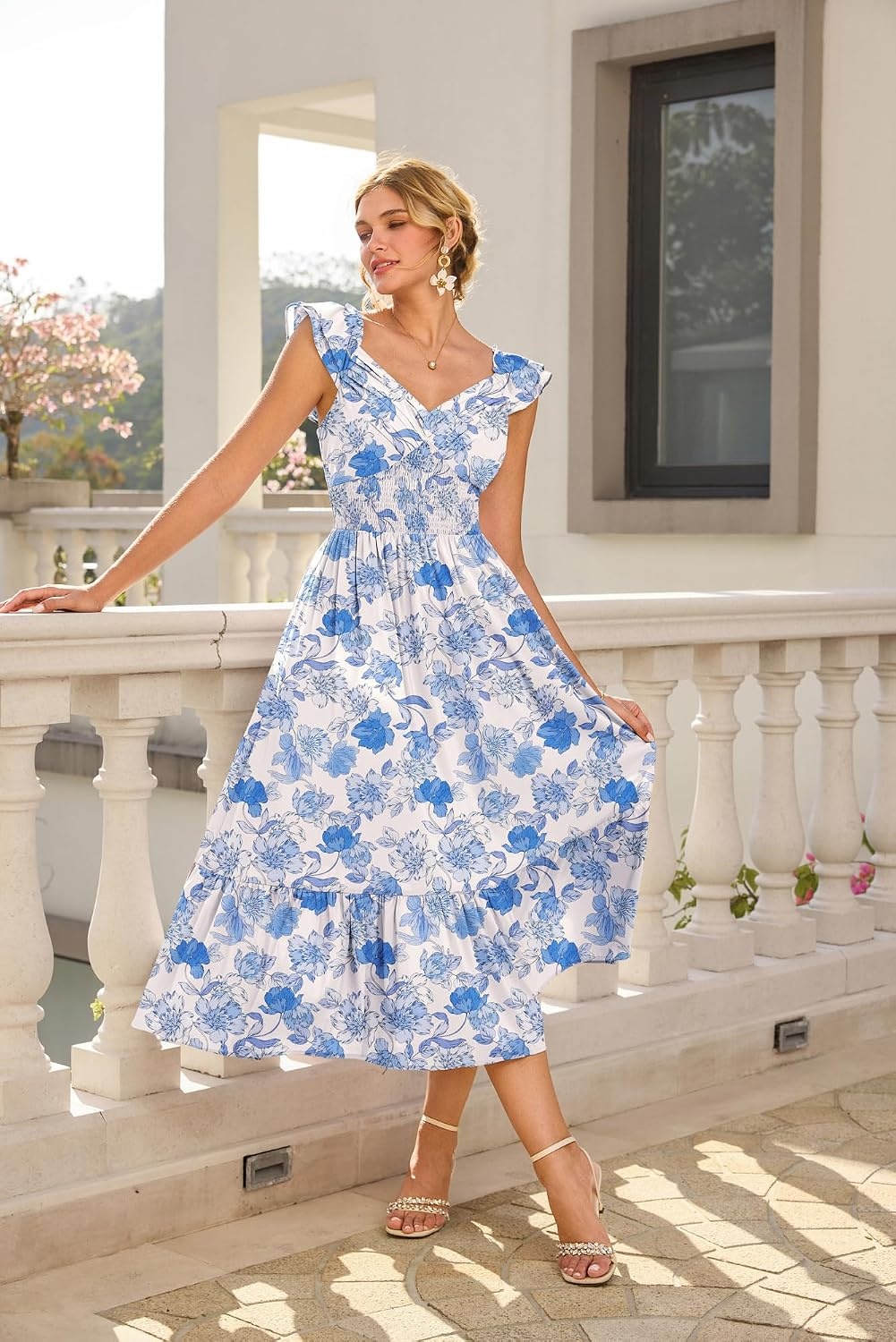 image:imageGRACE KARIN Womens Summer Floral Maxi Wedding Guest DressesWhite Blue