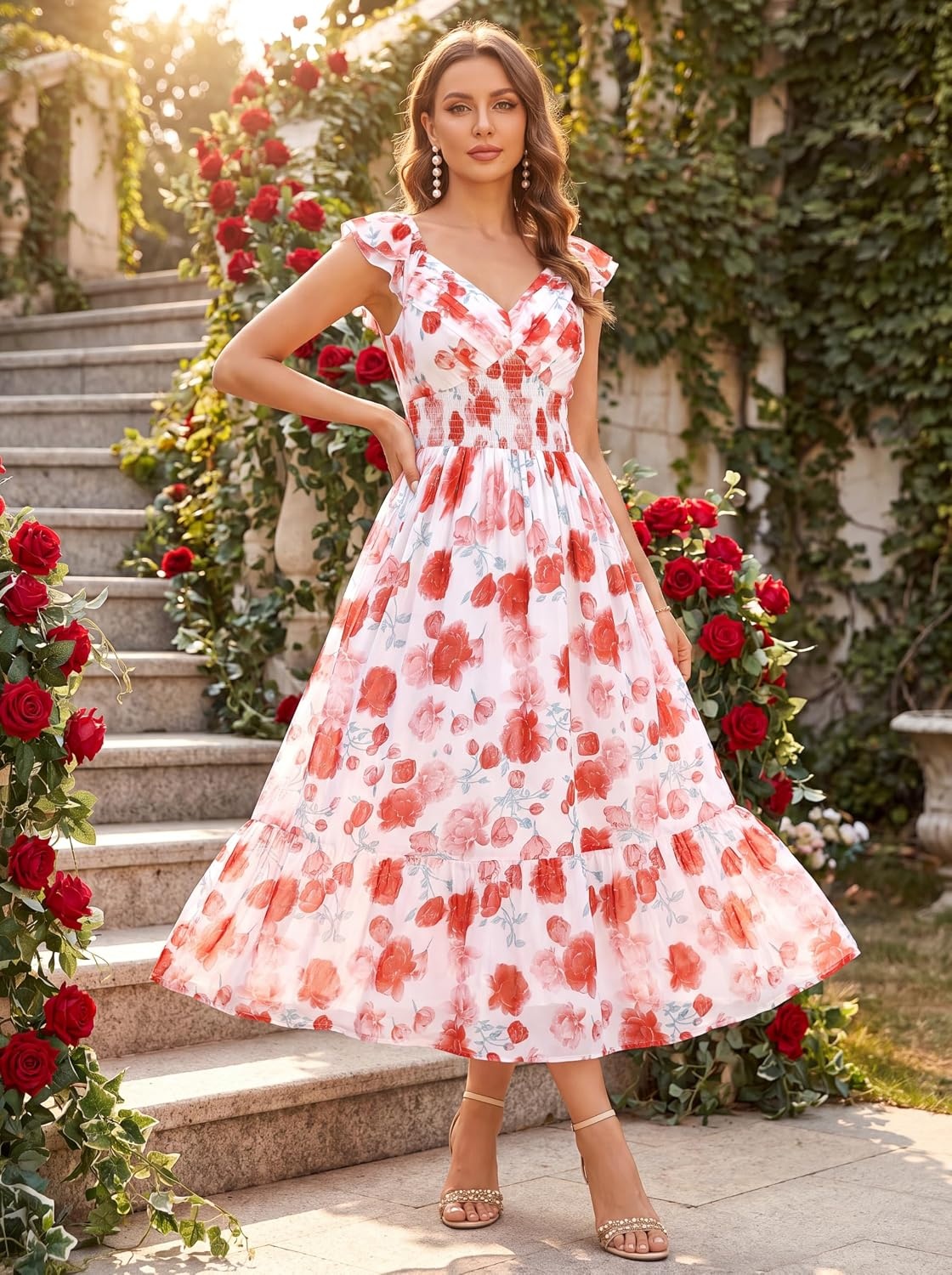 image:imageGRACE KARIN Womens Summer Floral Maxi Wedding Guest DressesWhite Red