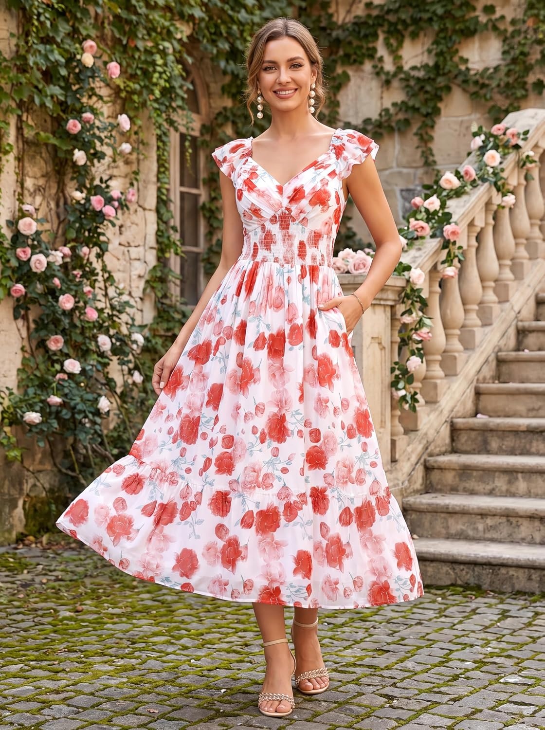 image:imageGRACE KARIN Womens Summer Floral Maxi Wedding Guest DressesWhite Red