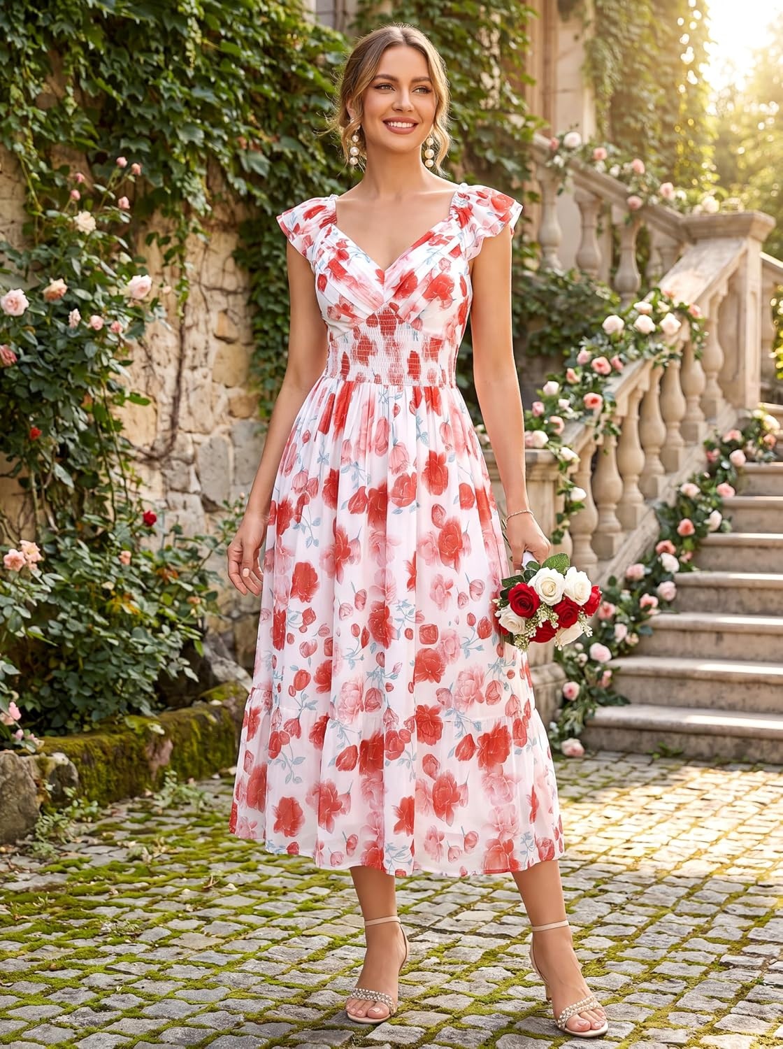 image:imageGRACE KARIN Womens Summer Floral Maxi Wedding Guest DressesWhite Red