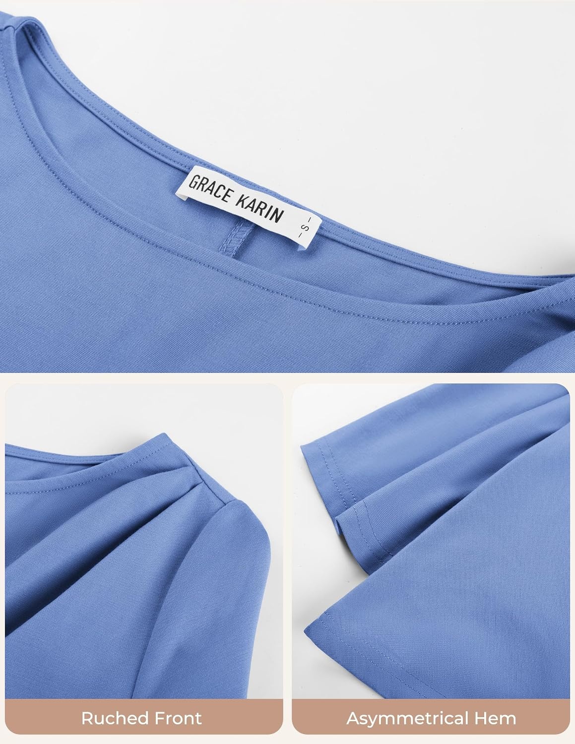 image:imageGRACE KARIN Womens Summer Peplum Tops Dressy Casual ShirtGray Blue