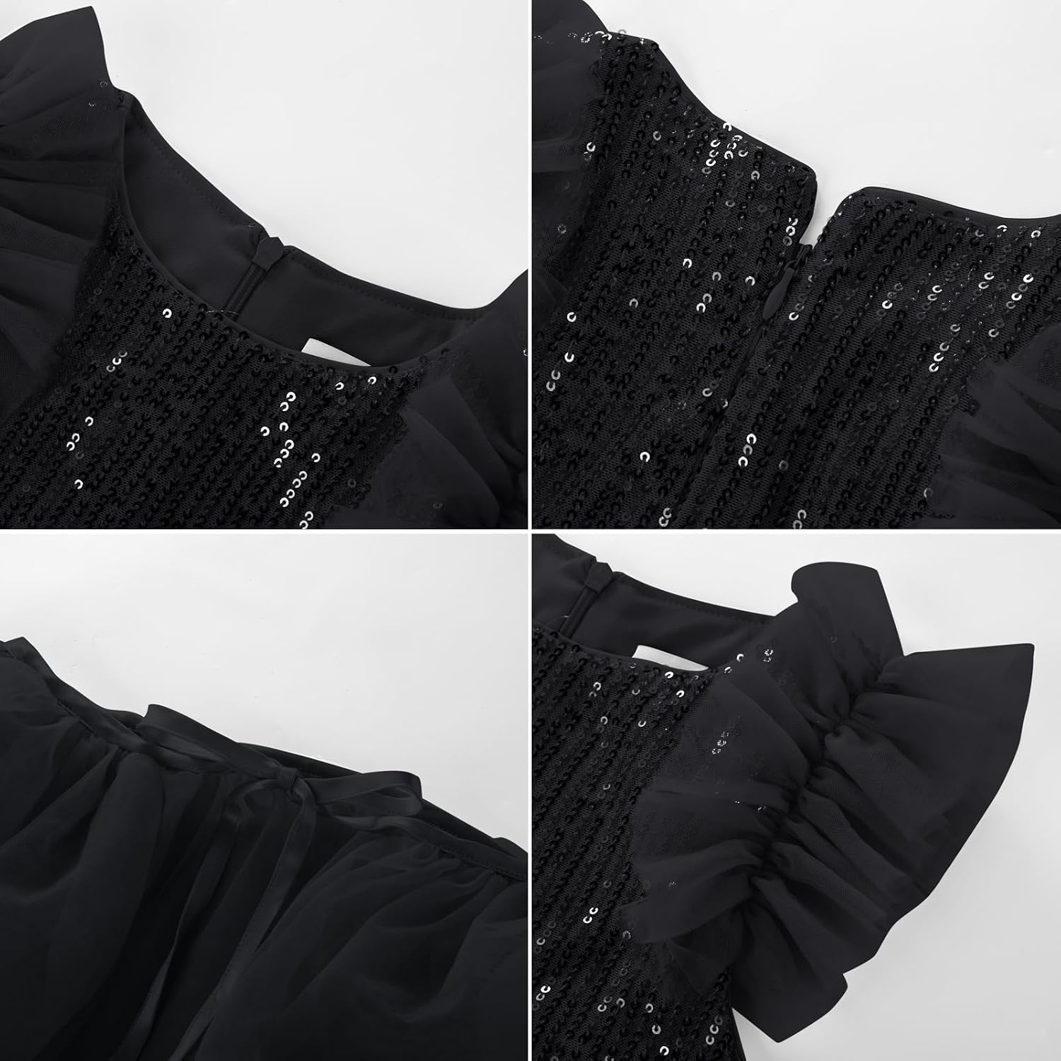 image:imageSparkleFancyyGliterFormalPartyChristmasFather and Daughter DancePromTulleRuffle SleeveDetachable MeshHomecomingBlack