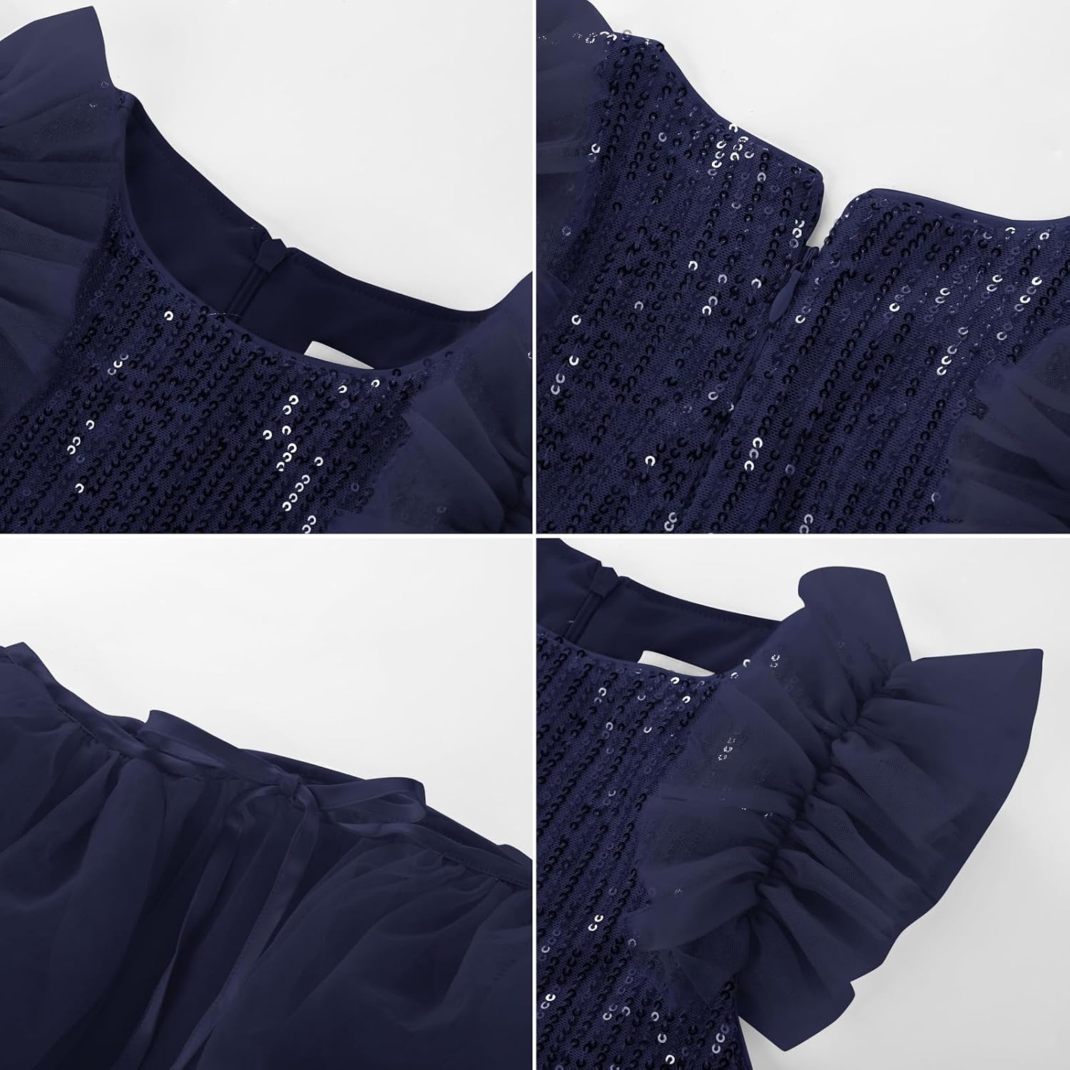 image:imageSparkleFancyyGliterFormalPartyChristmasFather and Daughter DancePromTulleRuffle SleeveDetachable MeshHomecomingDark Blue