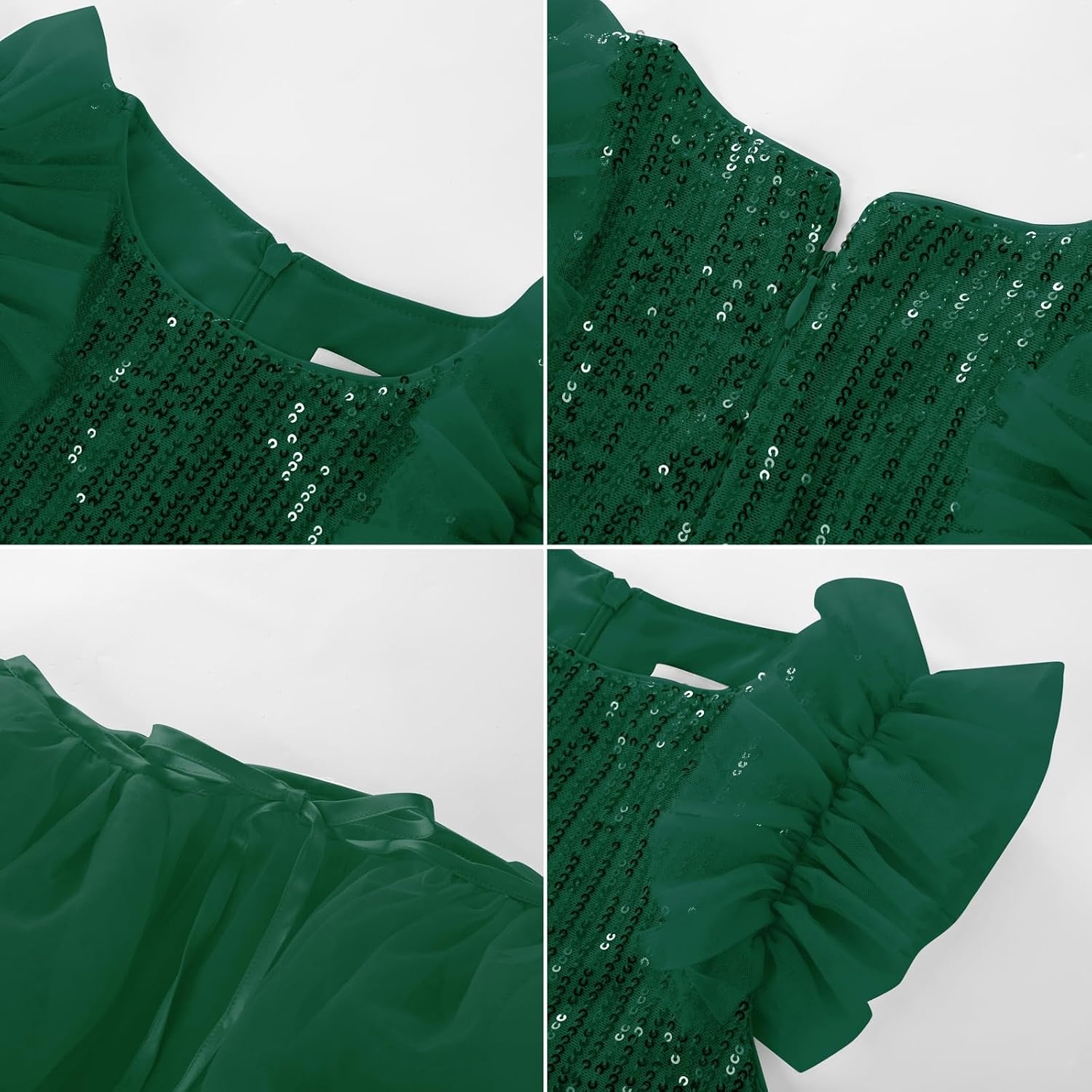image:imageSparkleFancyyGliterFormalPartyChristmasFather and Daughter DancePromTulleRuffle SleeveDetachable MeshHomecomingGreen