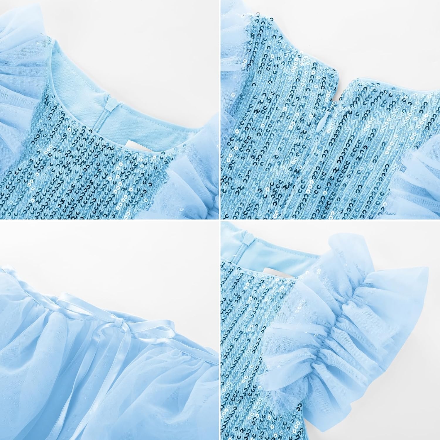 image:imageSparkleFancyyGliterFormalPartyChristmasFather and Daughter DancePromTulleRuffle SleeveDetachable MeshHomecomingLight Blue