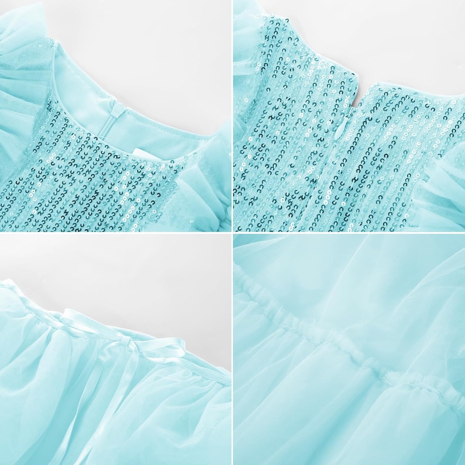 image:imageSparkleFancyyGliterFormalPartyChristmasFather and Daughter DancePromTulleRuffle SleeveDetachable MeshHomecomingLight Green