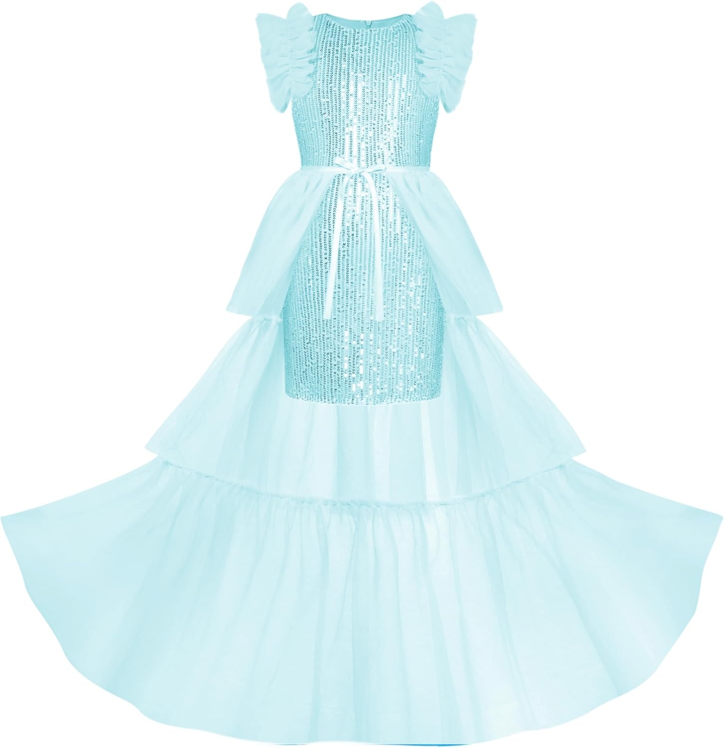 image:imageSparkleFancyyGliterFormalPartyChristmasFather and Daughter DancePromTulleRuffle SleeveDetachable MeshHomecomingLight Green