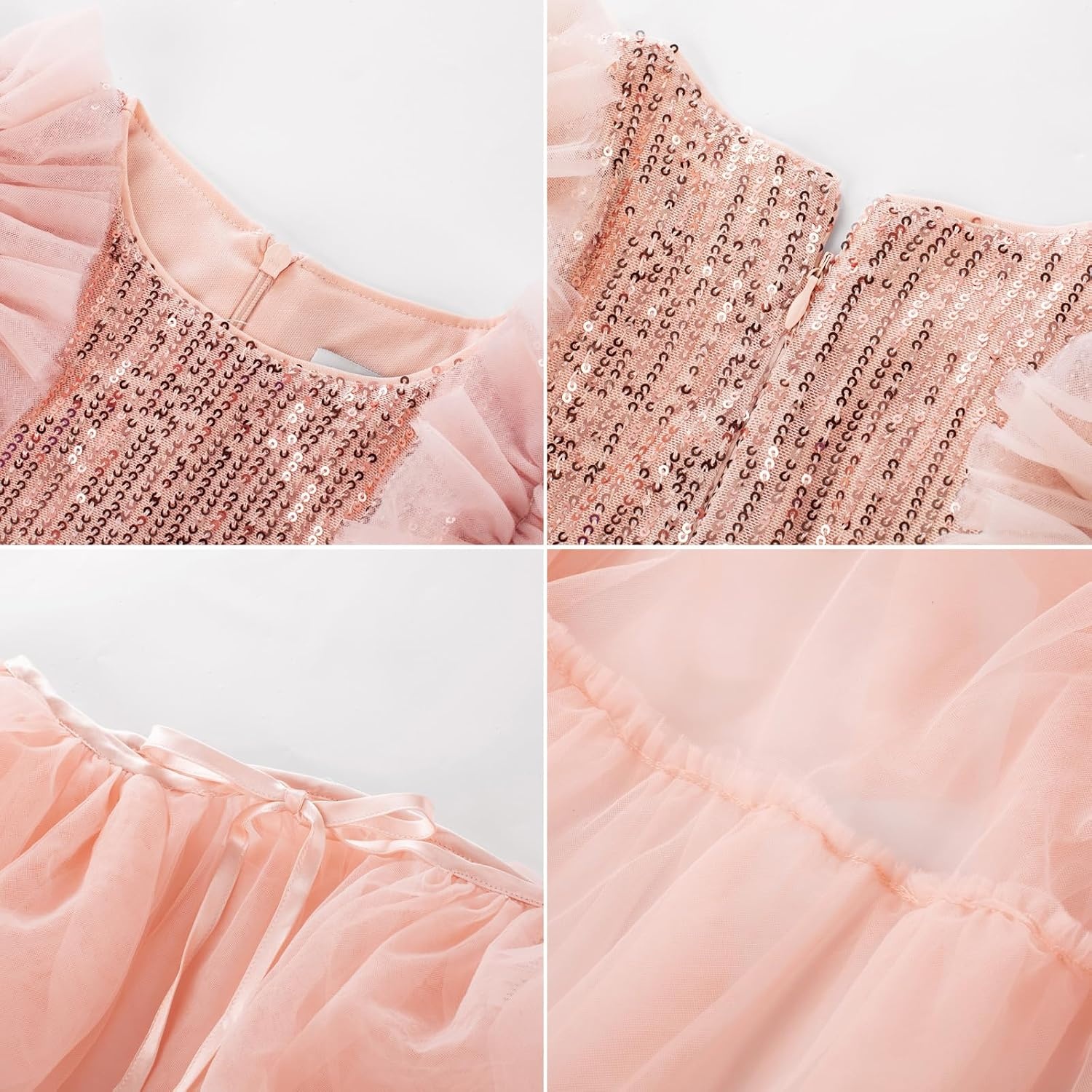image:imageSparkleFancyyGliterFormalPartyChristmasFather and Daughter DancePromTulleRuffle SleeveDetachable MeshHomecomingLight Pink