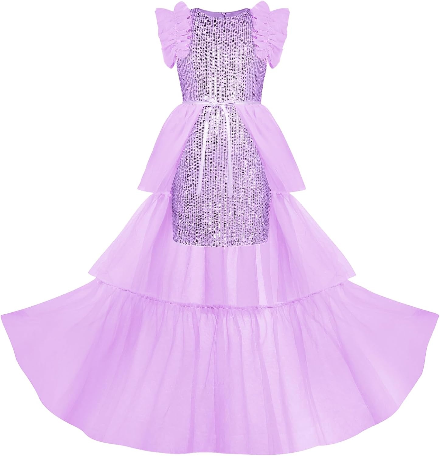 image:imageSparkleFancyyGliterFormalPartyChristmasFather and Daughter DancePromTulleRuffle SleeveDetachable MeshHomecomingLight Purple