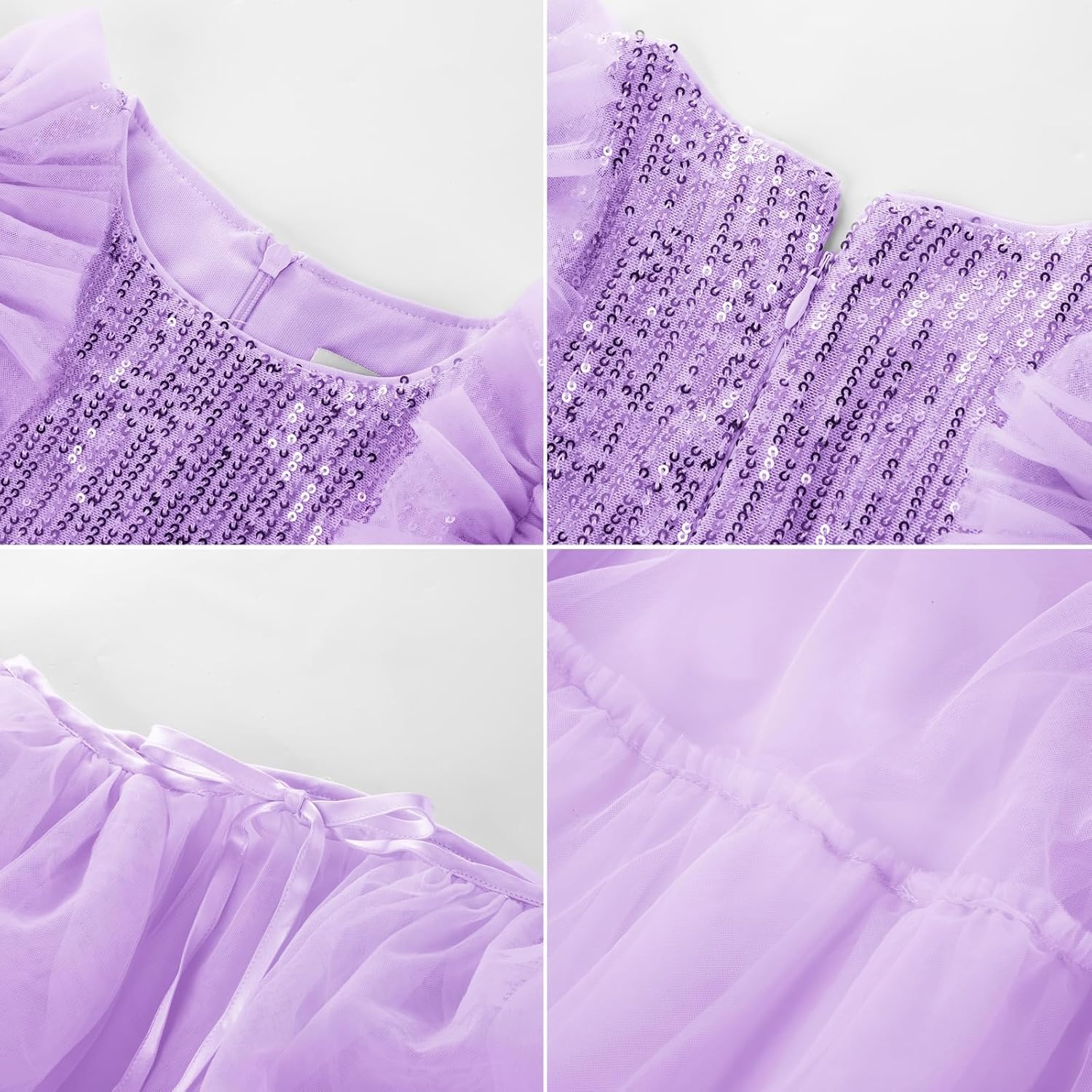 image:imageSparkleFancyyGliterFormalPartyChristmasFather and Daughter DancePromTulleRuffle SleeveDetachable MeshHomecomingLight Purple
