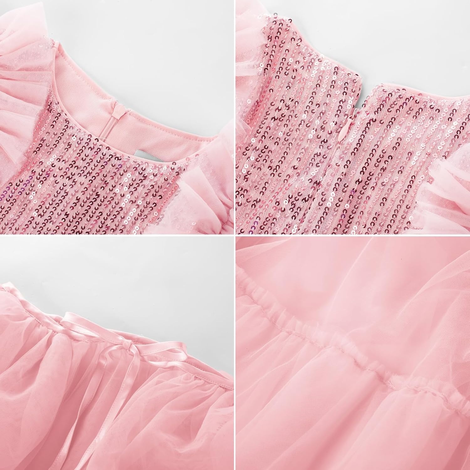 image:imageSparkleFancyyGliterFormalPartyChristmasFather and Daughter DancePromTulleRuffle SleeveDetachable MeshHomecomingPink