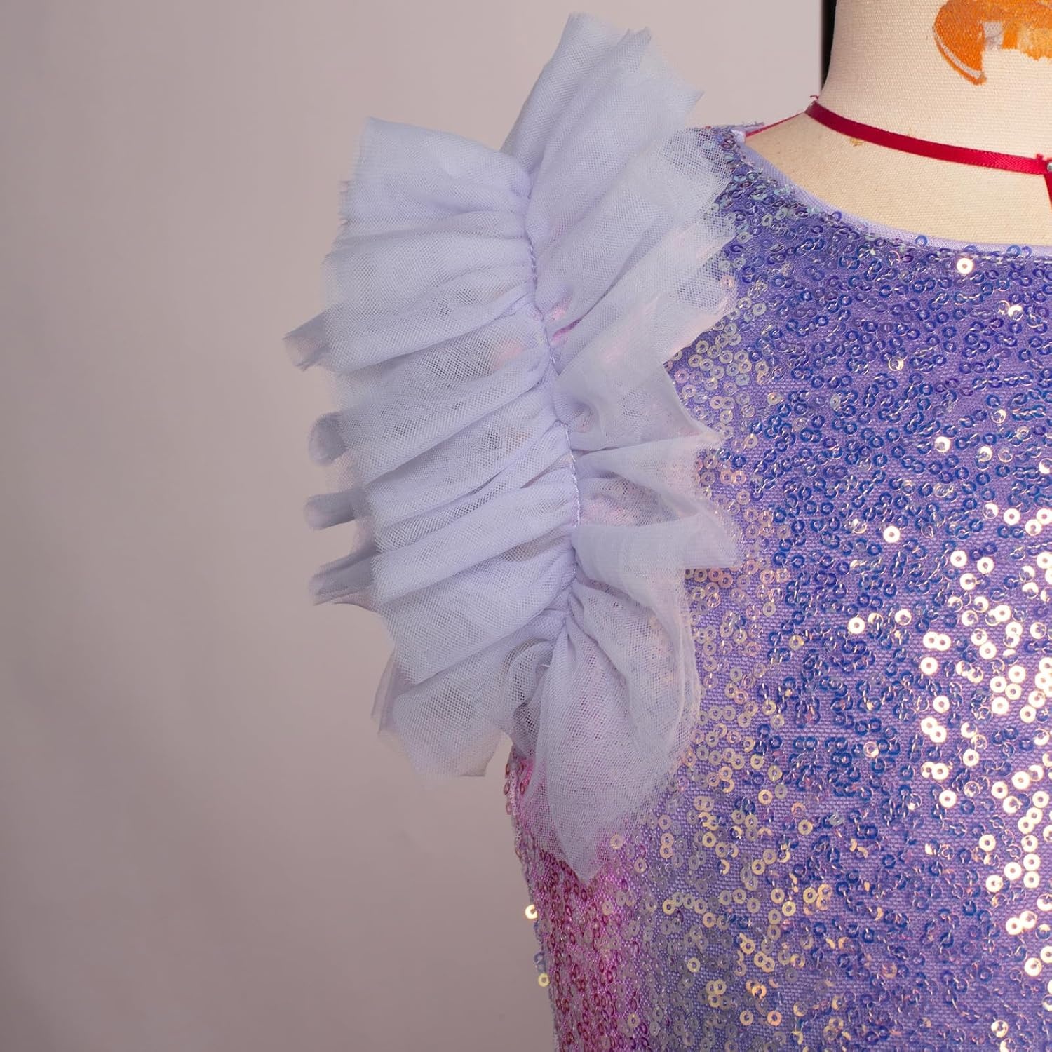 image:imageSparkleFancyyGliterFormalPartyChristmasFather and Daughter DancePromTulleRuffle SleeveDetachable MeshHomecomingPurple Multicolor