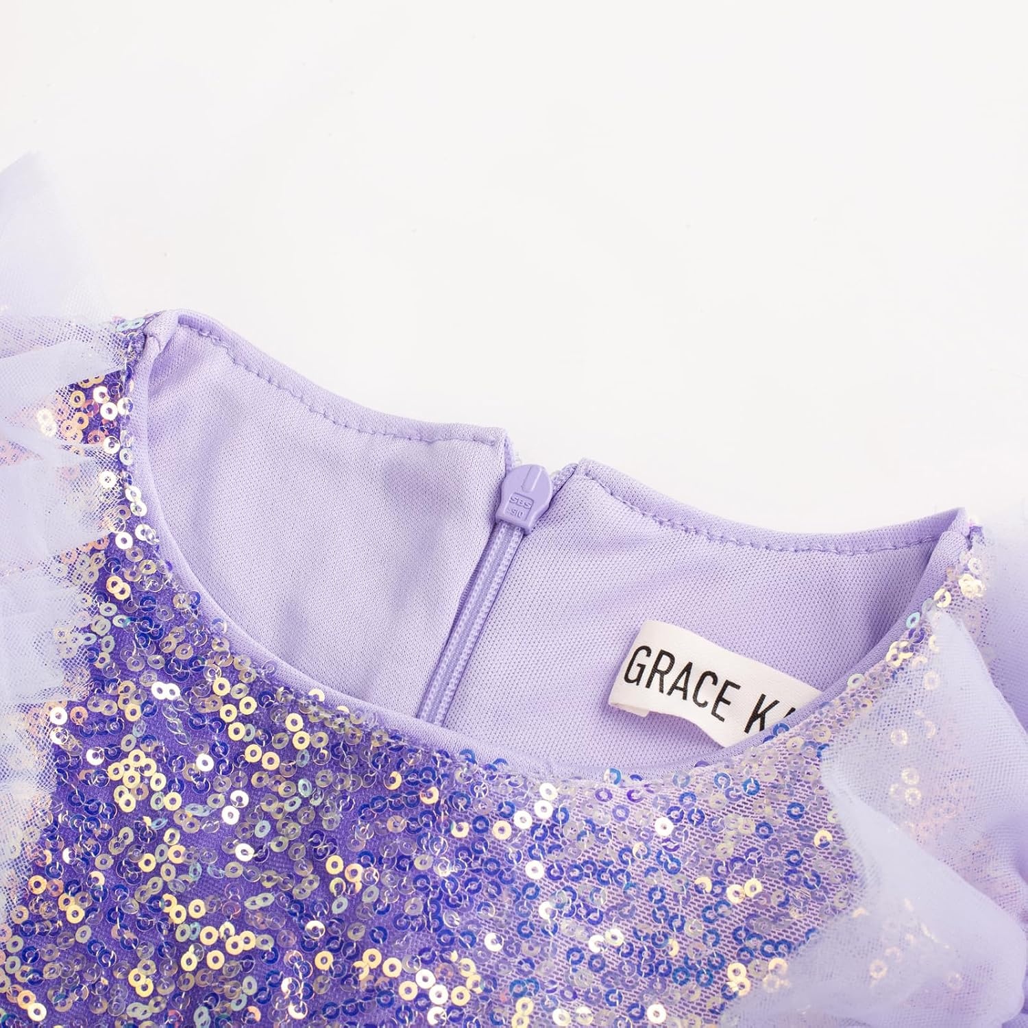 image:imageSparkleFancyyGliterFormalPartyChristmasFather and Daughter DancePromTulleRuffle SleeveDetachable MeshHomecomingPurple Multicolor