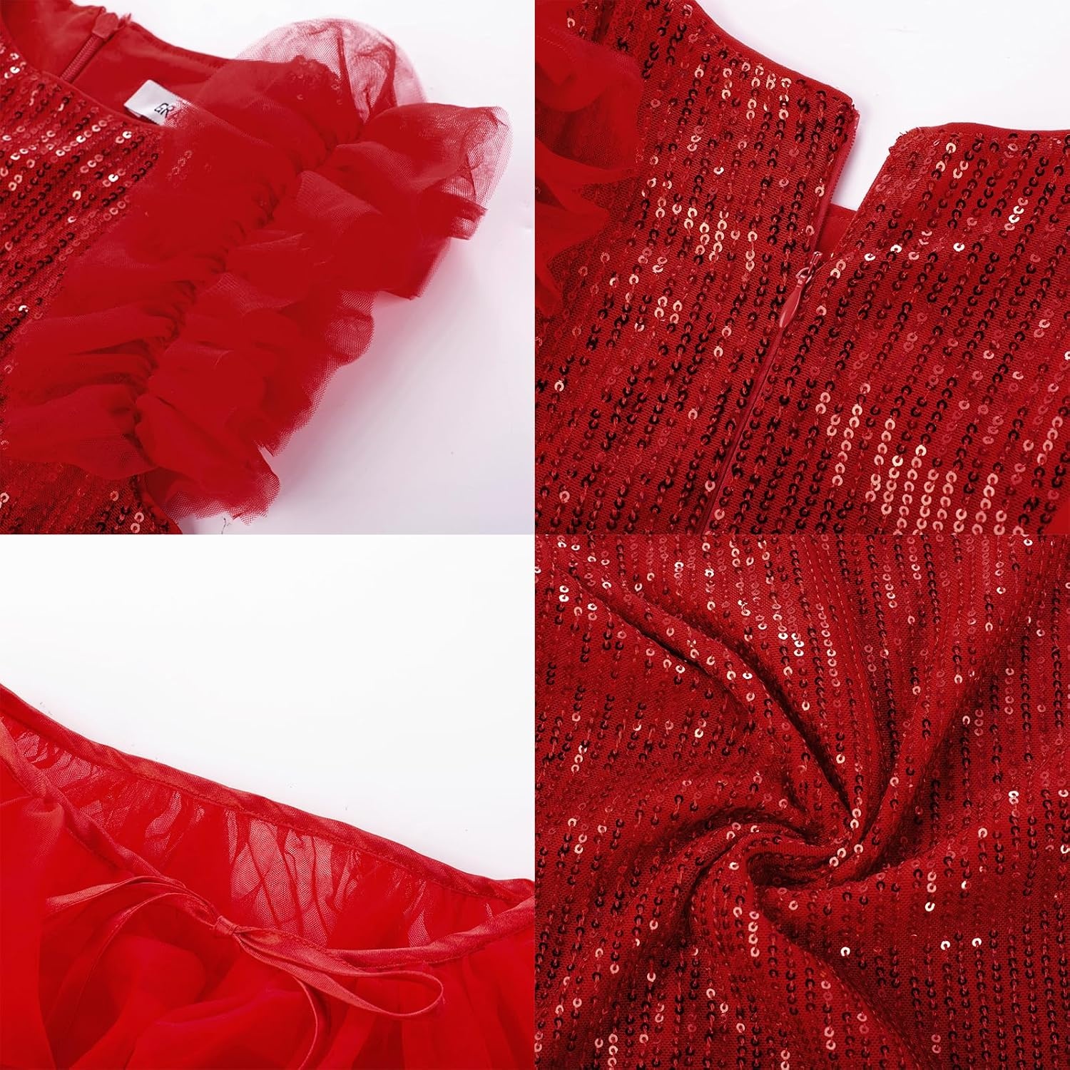 image:imageSparkleFancyyGliterFormalPartyChristmasFather and Daughter DancePromTulleRuffle SleeveDetachable MeshHomecomingRed