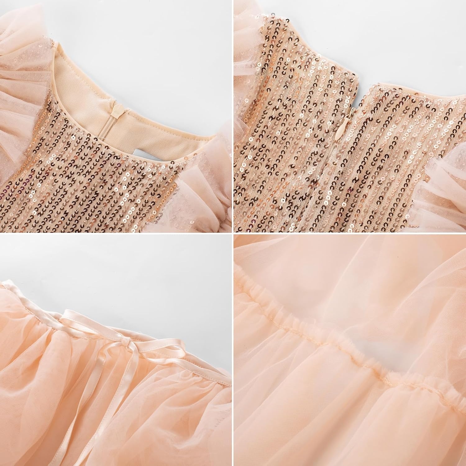 image:imageSparkleFancyyGliterFormalPartyChristmasFather and Daughter DancePromTulleRuffle SleeveDetachable MeshHomecomingRose Gold