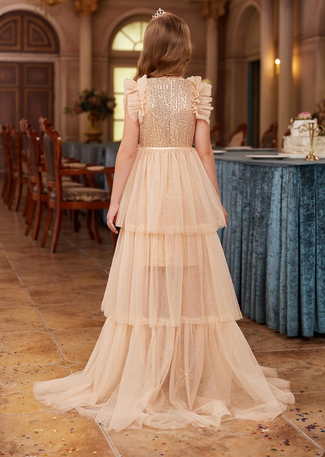 image:imageSparkleFancyyGliterFormalPartyChristmasFather and Daughter DancePromTulleRuffle SleeveDetachable MeshHomecomingRose Gold