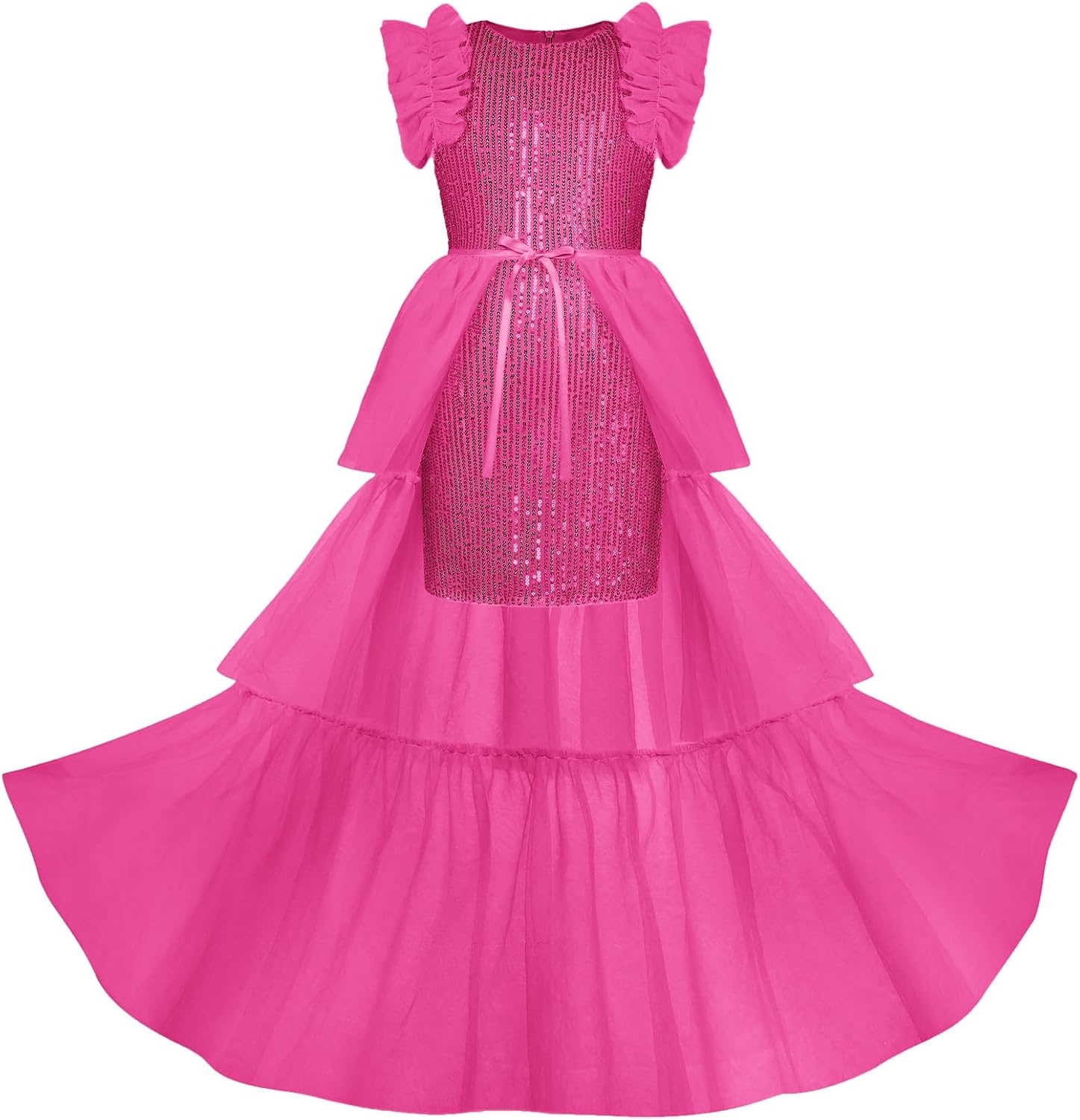 image:imageSparkleFancyyGliterFormalPartyChristmasFather and Daughter DancePromTulleRuffle SleeveDetachable MeshHomecomingRose Red