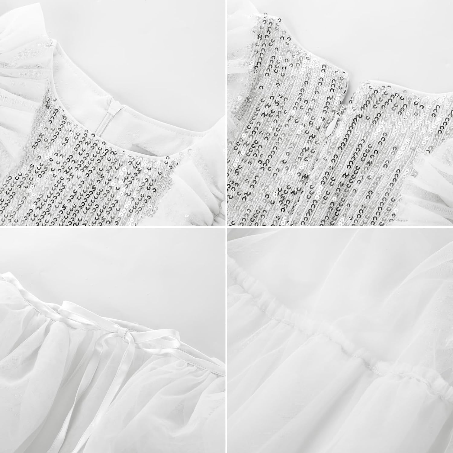image:imageSparkleFancyyGliterFormalPartyChristmasFather and Daughter DancePromTulleRuffle SleeveDetachable MeshHomecomingSilver