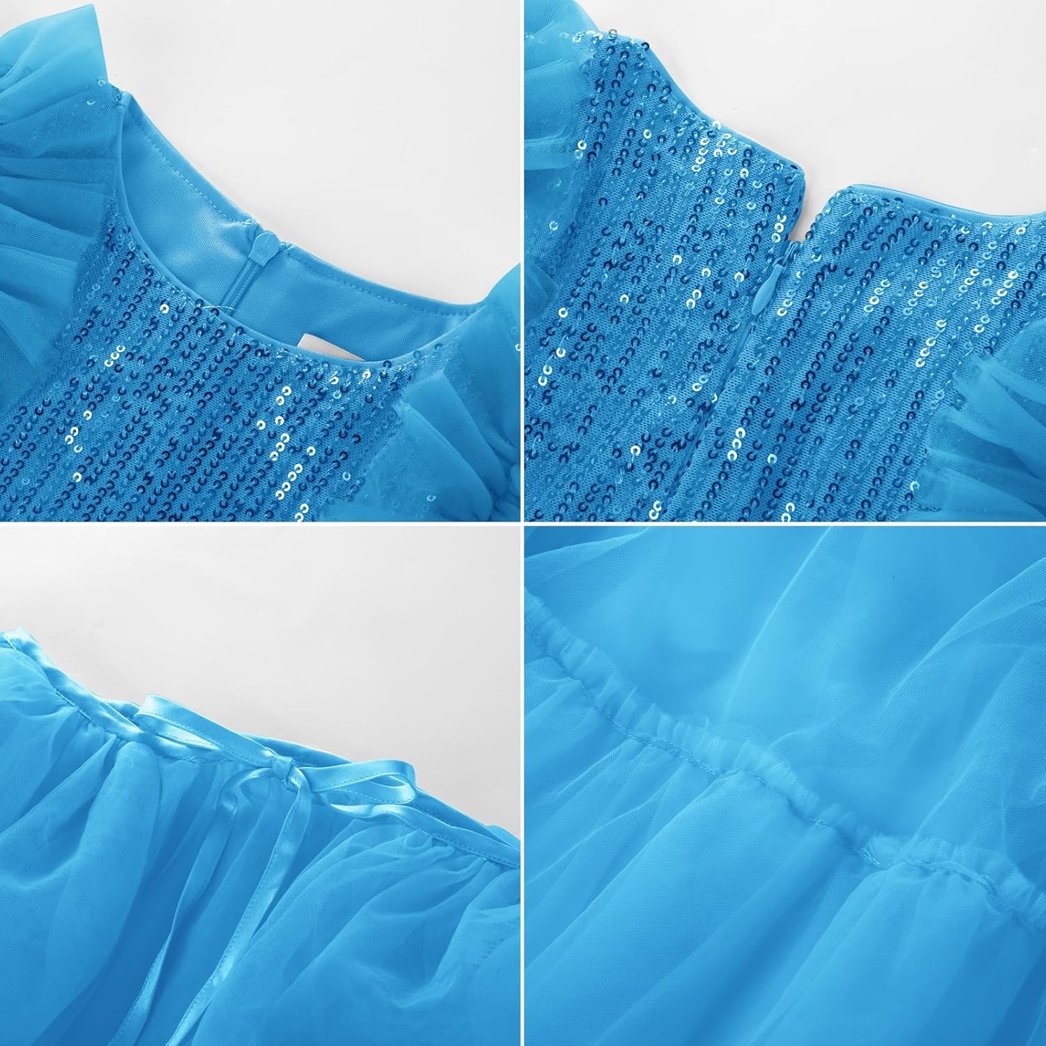 image:imageSparkleFancyyGliterFormalPartyChristmasFather and Daughter DancePromTulleRuffle SleeveDetachable MeshHomecomingSky Blue
