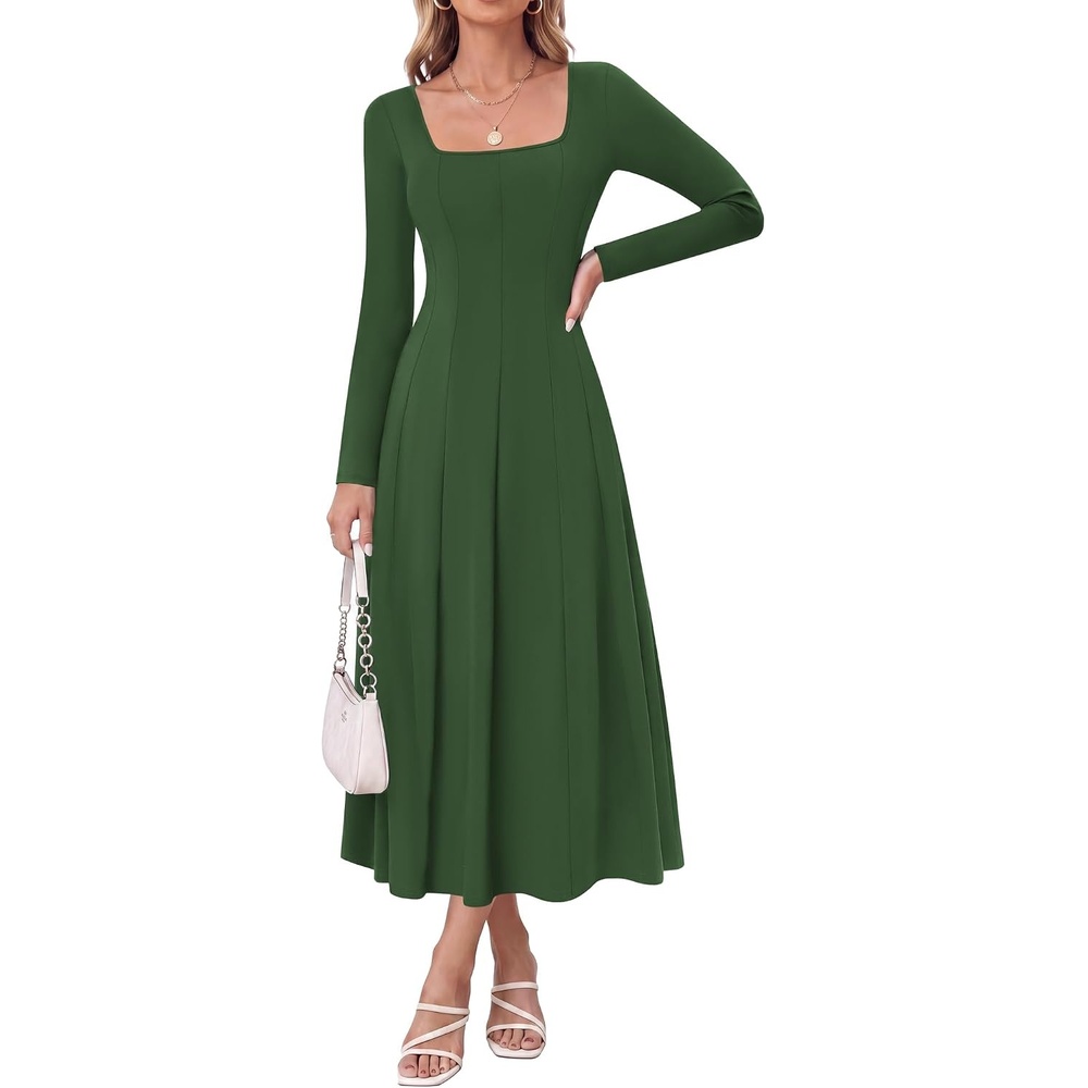 image:imageGRACE KARIN 2026 Womens Cotton Fall Wedding Guest Midi Dresses with PocketsArmy Green