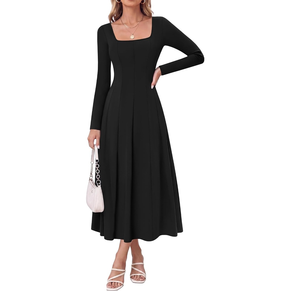 image:imageGRACE KARIN 2026 Womens Cotton Fall Wedding Guest Midi Dresses with PocketsBlack