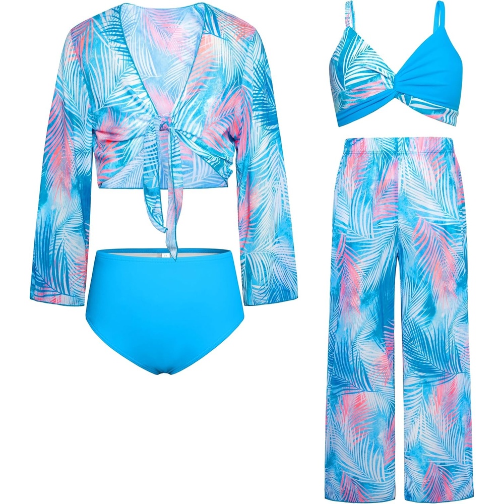 image:imageGRACE KARIN Girls 4 Piece Tankini Bikini Bathing Swimsuit with Pants 716Bluefeather