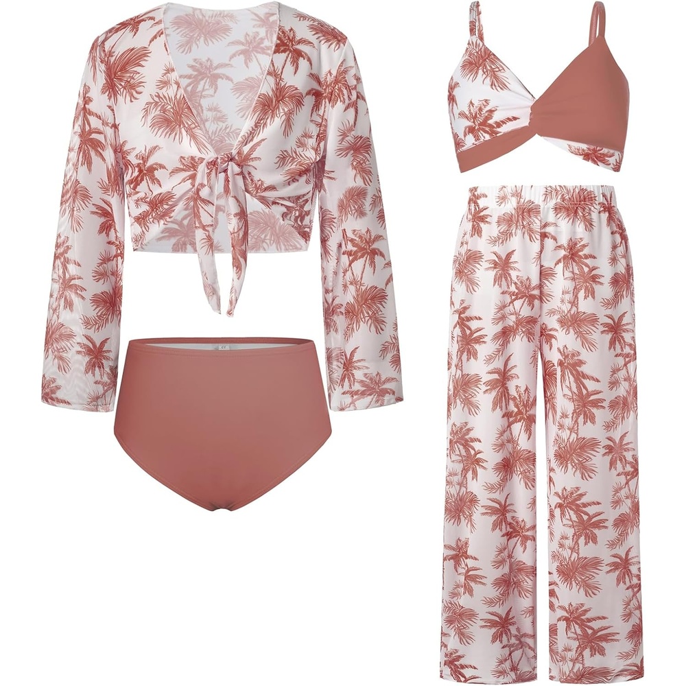 image:imageGRACE KARIN Girls 4 Piece Tankini Bikini Bathing Swimsuit with Pants 716Cinnamoncoconut Tree
