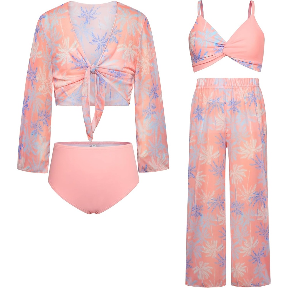 image:imageGRACE KARIN Girls 4 Piece Tankini Bikini Bathing Swimsuit with Pants 716Orangecoconut Tree