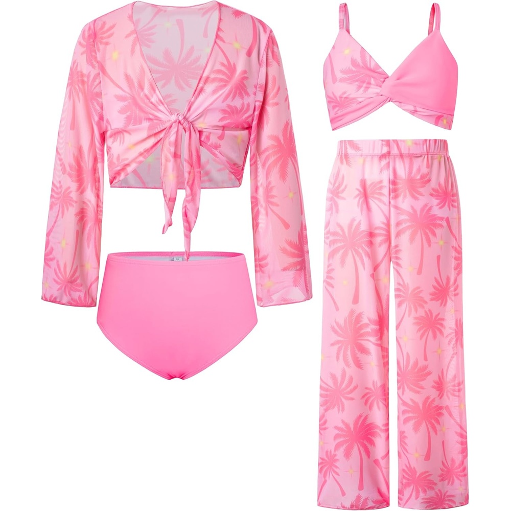 image:imageGRACE KARIN Girls 4 Piece Tankini Bikini Bathing Swimsuit with Pants 716Pinkcoconut Tree