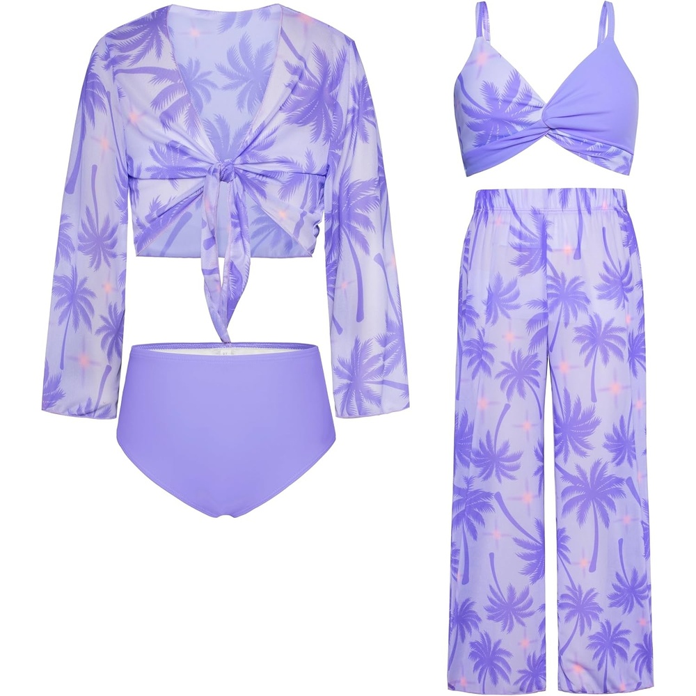 image:imageGRACE KARIN Girls 4 Piece Tankini Bikini Bathing Swimsuit with Pants 716Purplecoconut Tree
