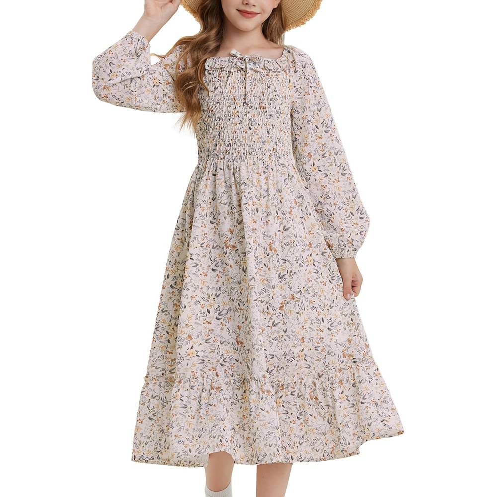 image:imageGRACE KARIN Girls Fall Dress Long Sleeve Floral Maxi Dresses Casual 614YApricot Floral