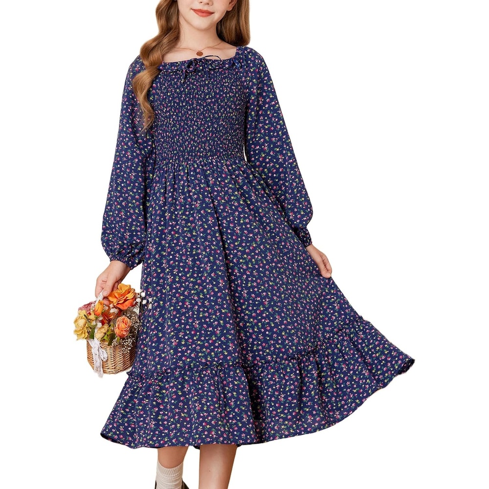 image:imageGRACE KARIN Girls Fall Dress Long Sleeve Floral Maxi Dresses Casual 614YNavy Blue