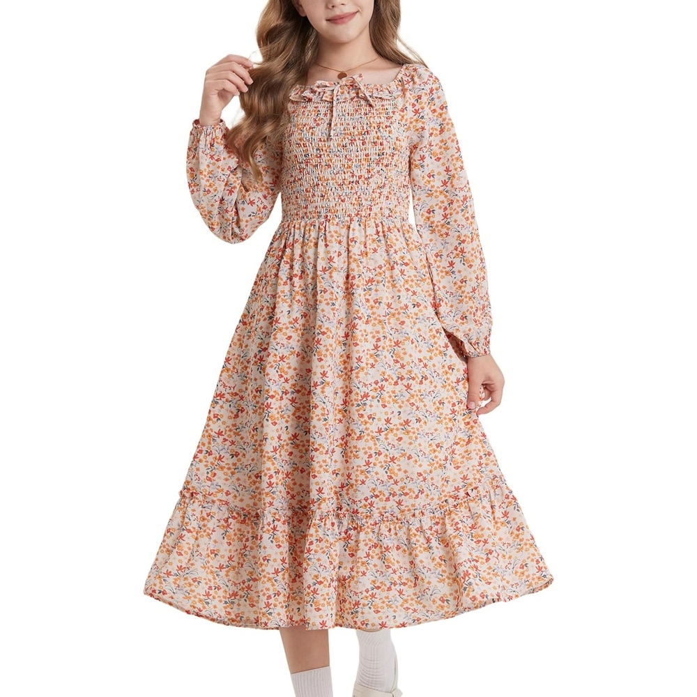 image:imageGRACE KARIN Girls Fall Dress Long Sleeve Floral Maxi Dresses Casual 614YOrange Floral