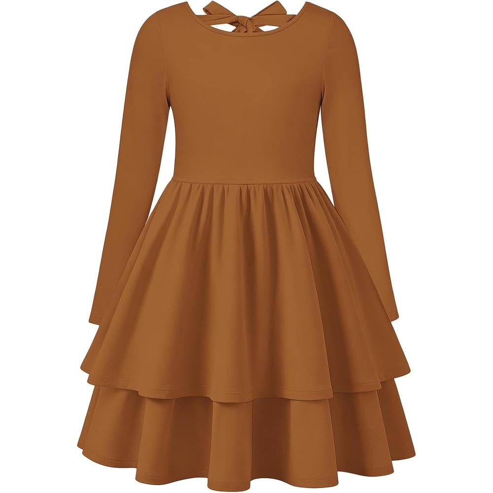 image:imageGRACE KARIN Girls Fall Dress Long Sleeve Tie Back Pockets School Party 714Coffee