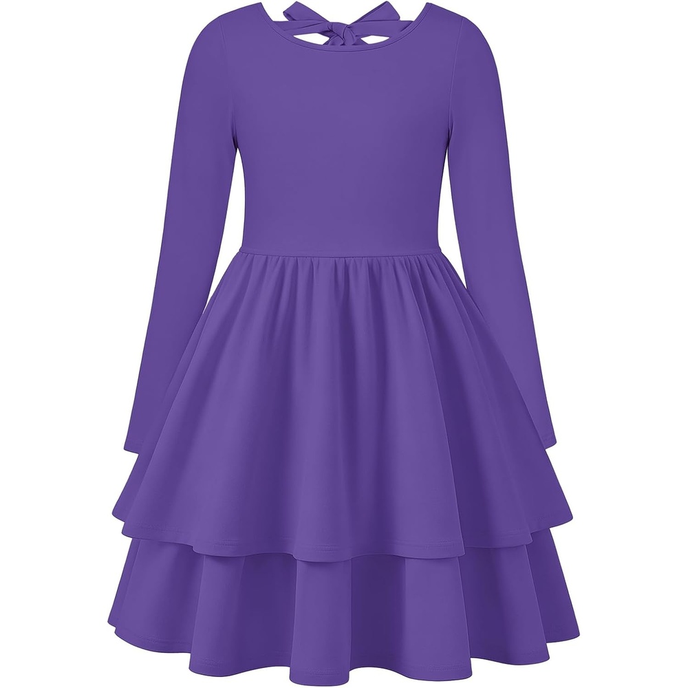 image:imageGRACE KARIN Girls Fall Dress Long Sleeve Tie Back Pockets School Party 714Purple