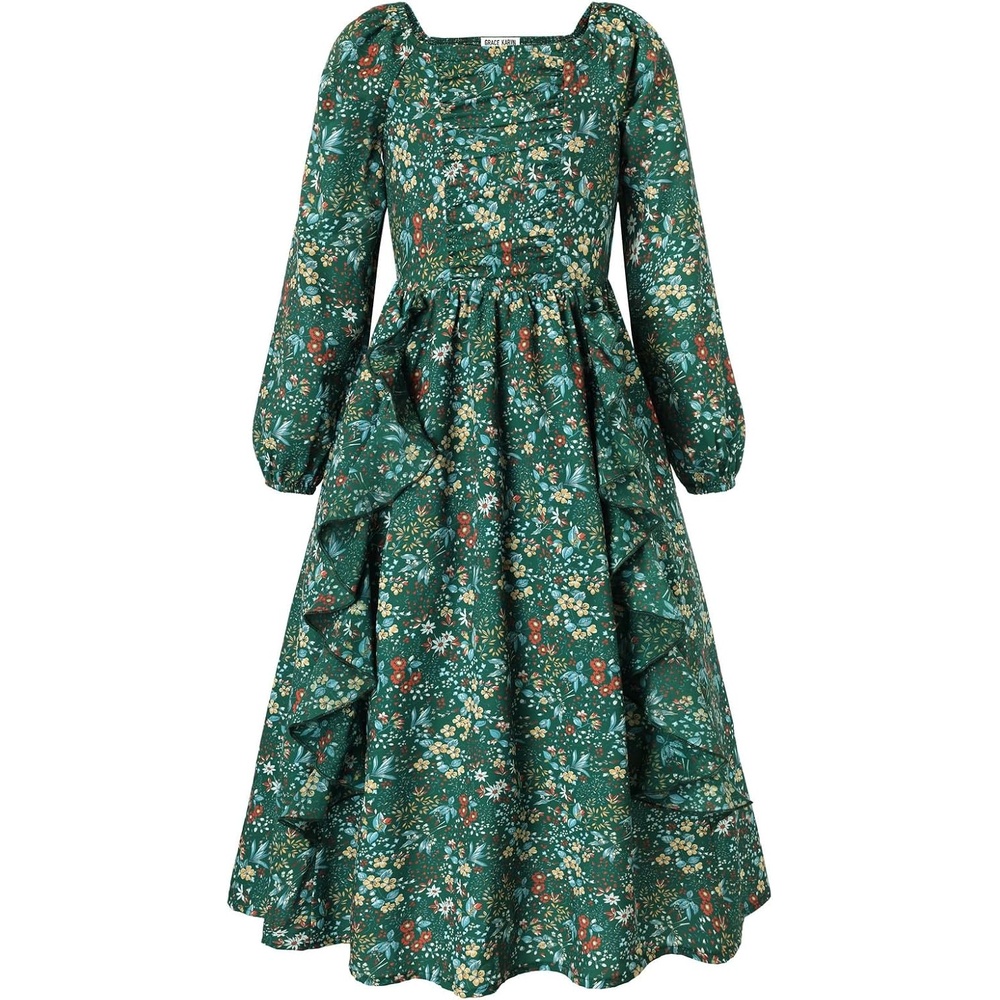 image:imageGRACE KARIN Girls Fall Dresses Long Sleeve Maxi Floral Winter Dress 714YDark Green Floral